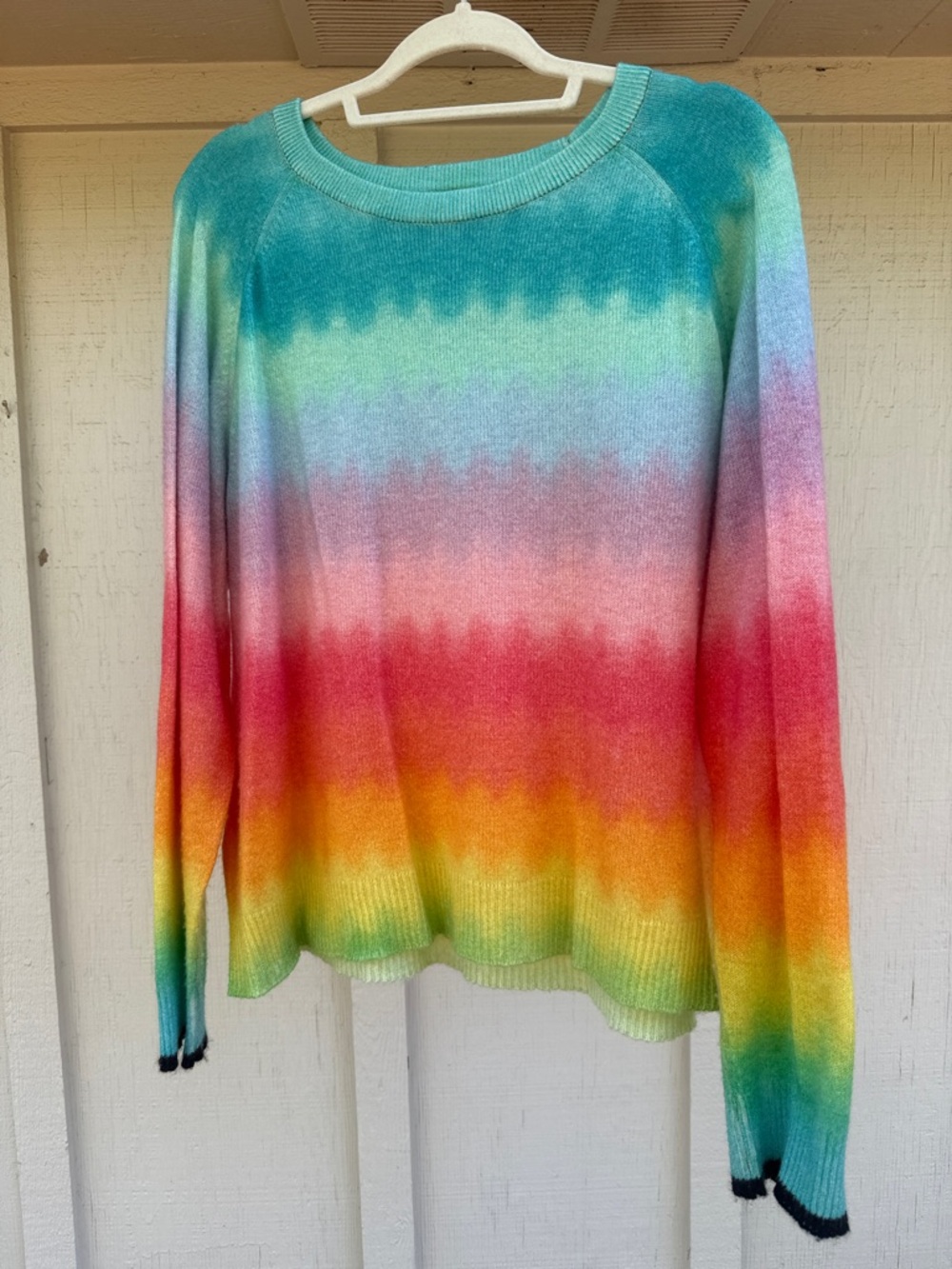 Brodie Cashmere Rainbow Ombre Crewneck Sweater - Teal, Pink, Orange, Yellow